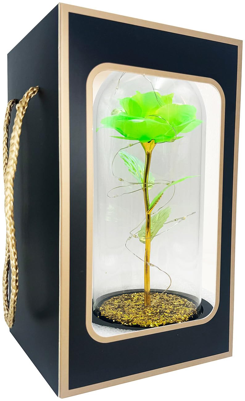 Lunartec Licht-Dekoration LED-Rose unter Glas grün 21,5 cm