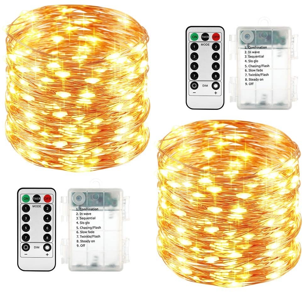 Qedertek Lichterkette 10 m 100 LED Draht Orange-Lila Batterie
