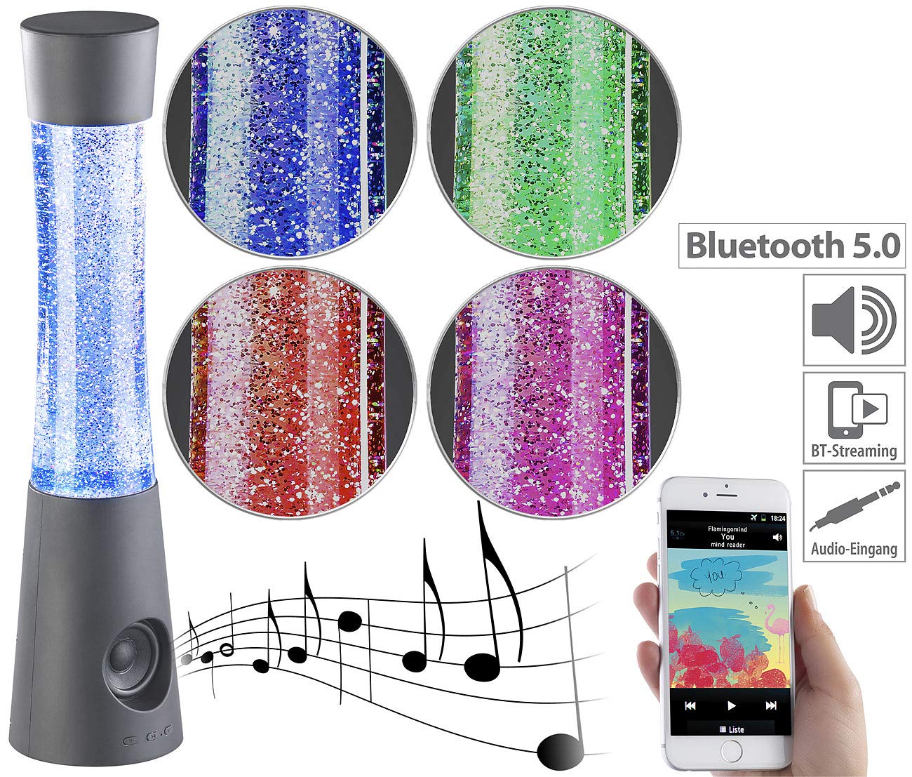 Lunartec Licht-Dekoration Tornado Glitzerlampe mit Bluetooth