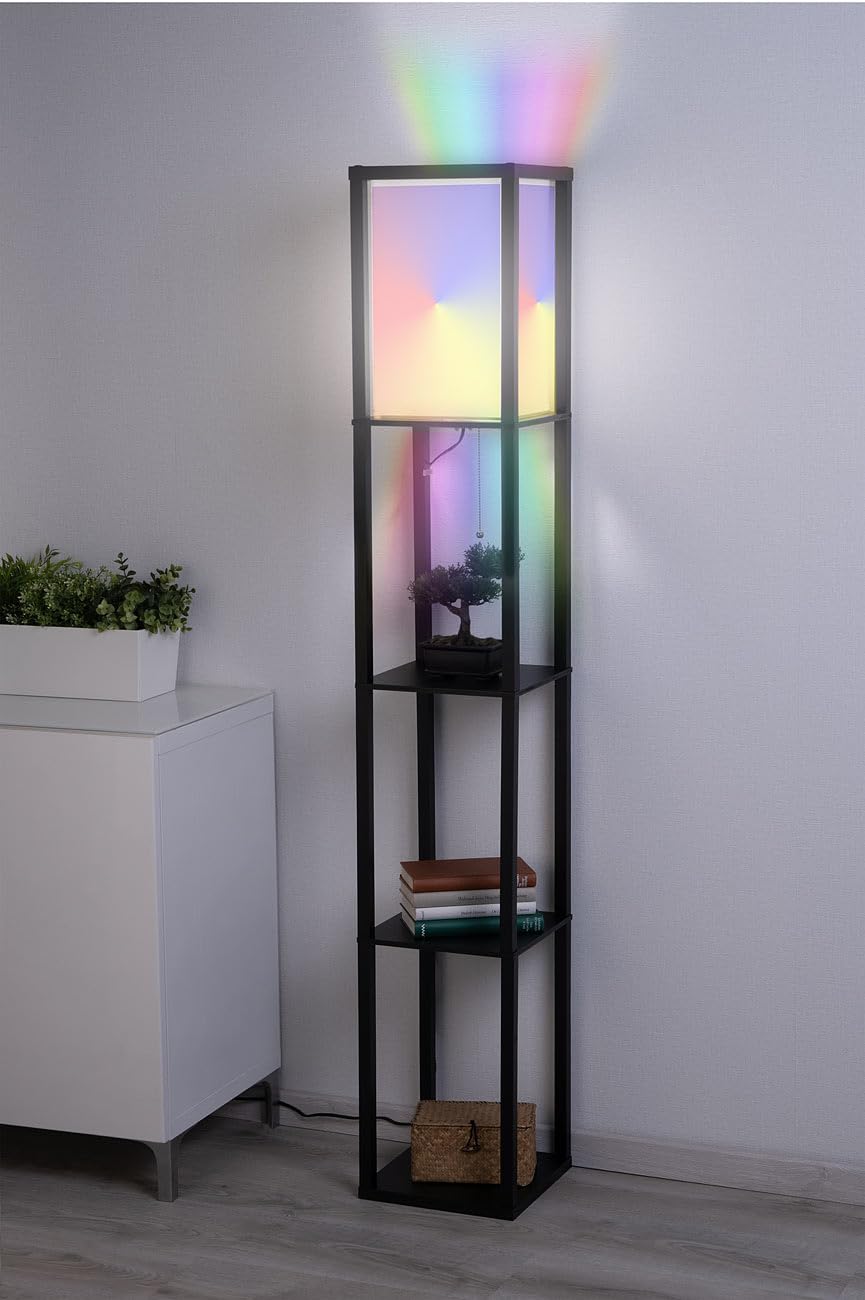 Lunartec Stehlampe Holz Regal schwarz smart WLAN LED RGB