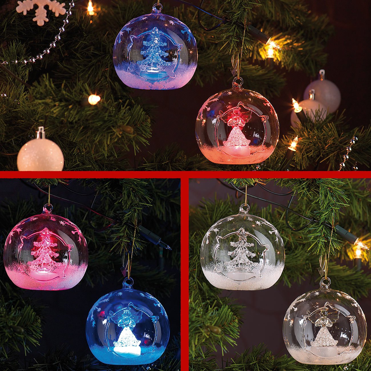 Lunartec Weihnachtskugeln LED-Glas 2er-Set Farbwechsel