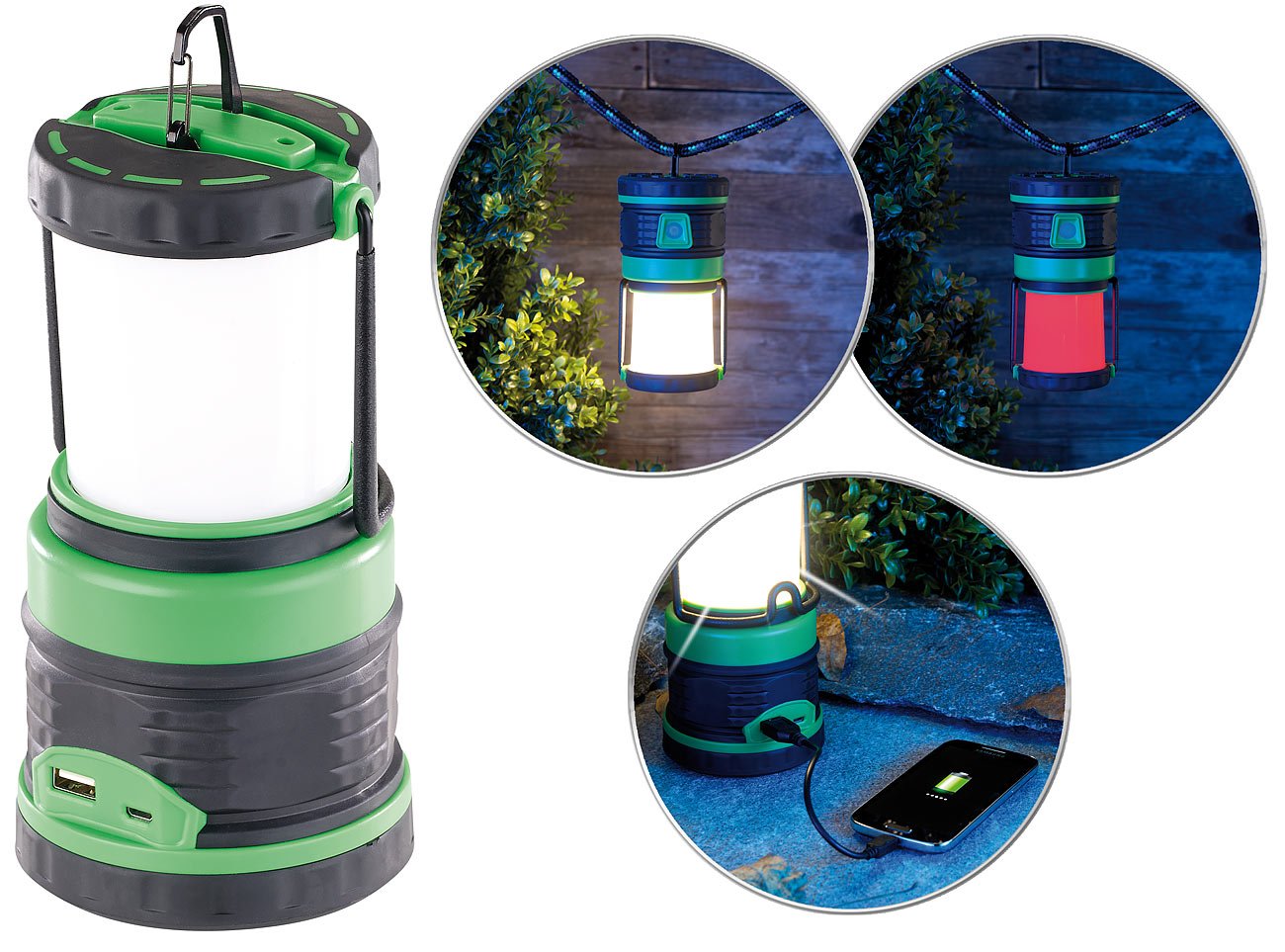 Lunartec 3in1 LED-Campinglaterne Akku Powerbank 300 lm