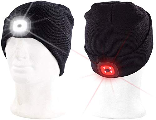 Lunartec Taschenlampen LED-Strickmütze schwarz USB 8 LEDs