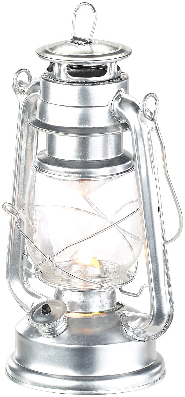 Lunartec Taschenlampen LED-Sturmlaterne silber batteriebetrieben