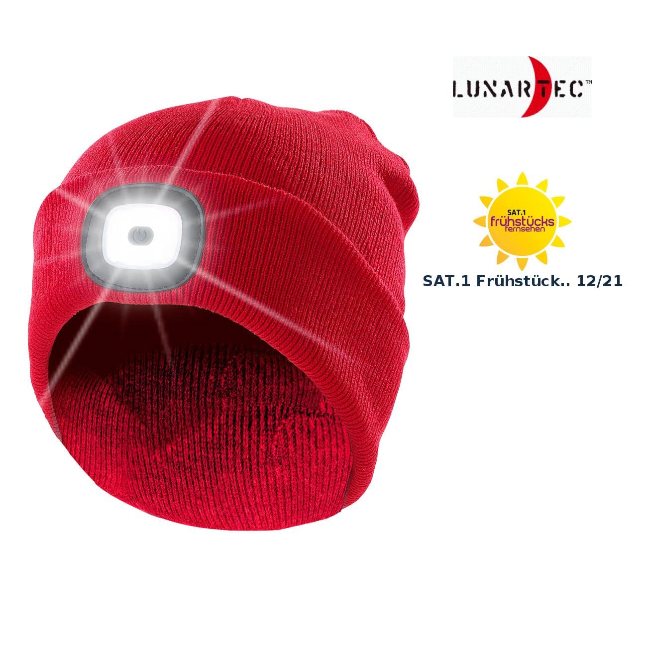 Lunartec Taschenlampen LED-Mütze rot aufladbar 8 LEDs