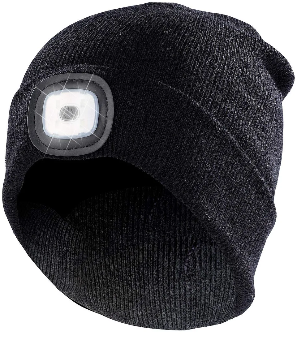 Lunartec LED-Mütze schwarz USB Strickmütze mit Licht