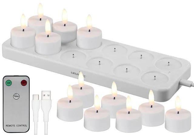Lunartec Licht-Dekoration LED-Teelichter 12er-Set mit Timer USB