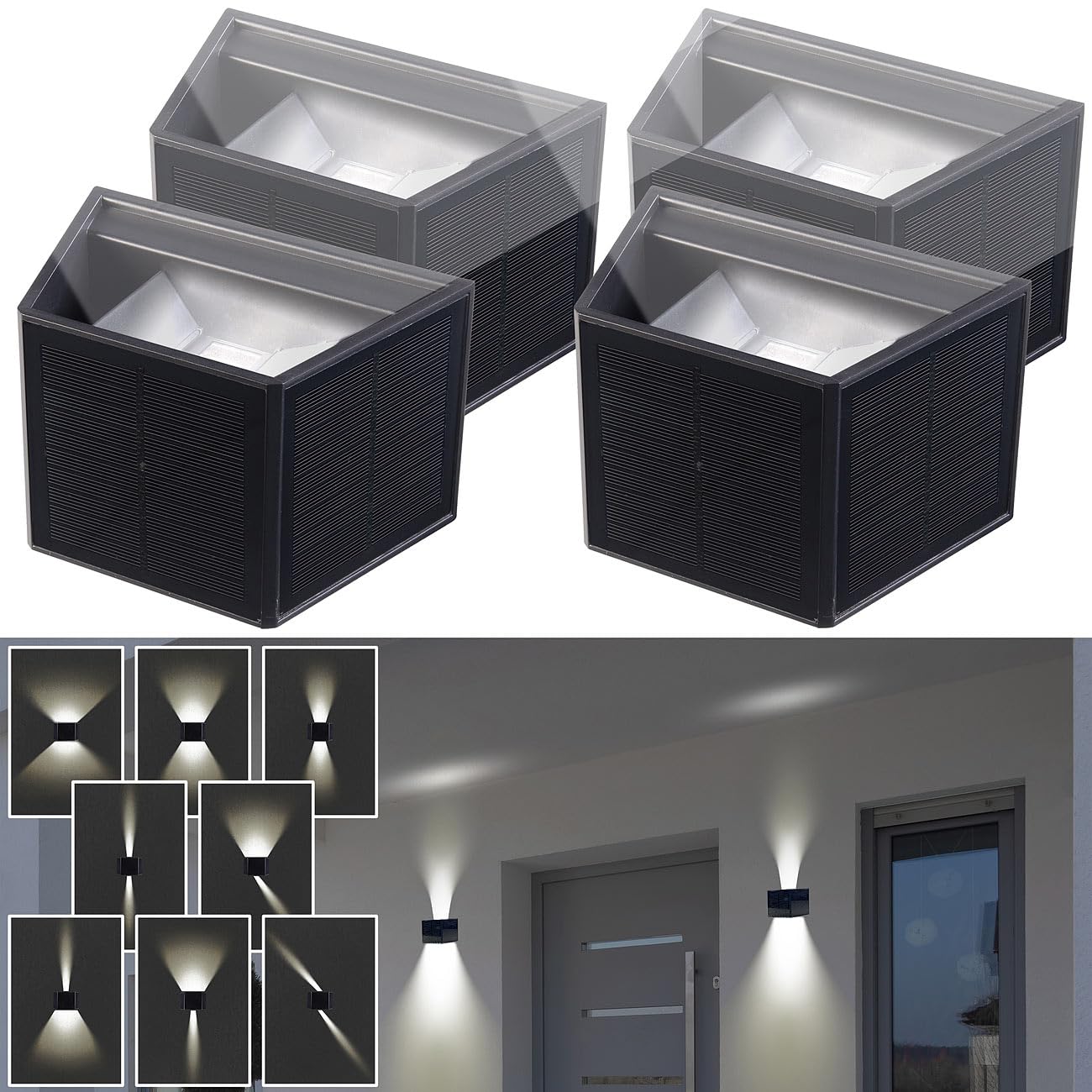 Lunartec Außenbeleuchtung Solar-Wandleuchten 4er-Set warmweiß