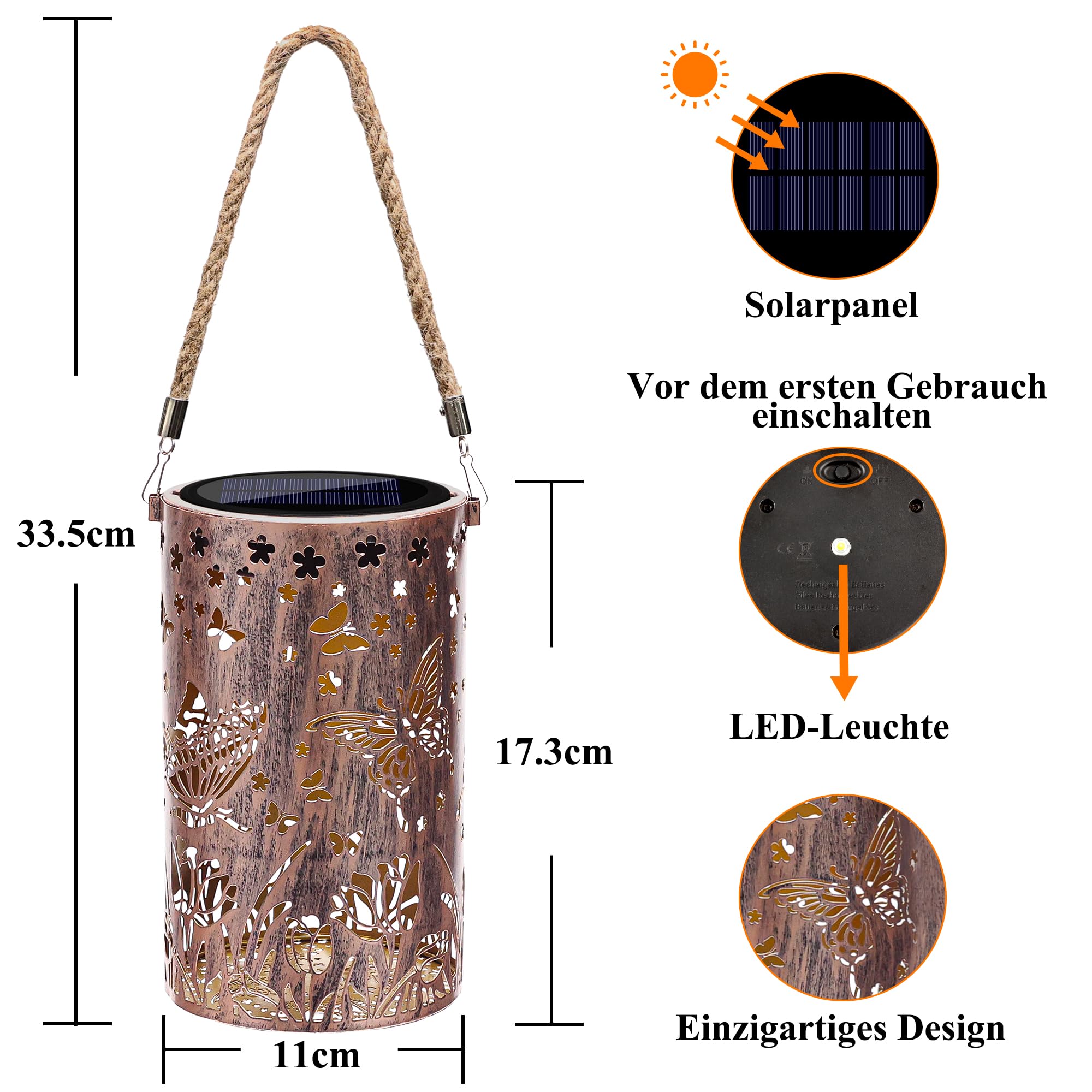 Qedertek Lighting Solarlaterne Schmetterling 2er-Set IP65