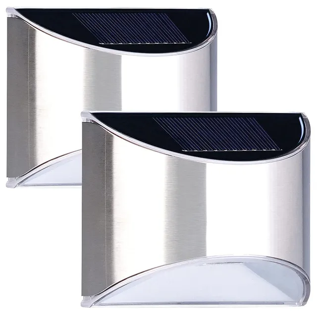 Lunartec Außenbeleuchtung Wandleuchte Solar Edelstahl 2er-Set