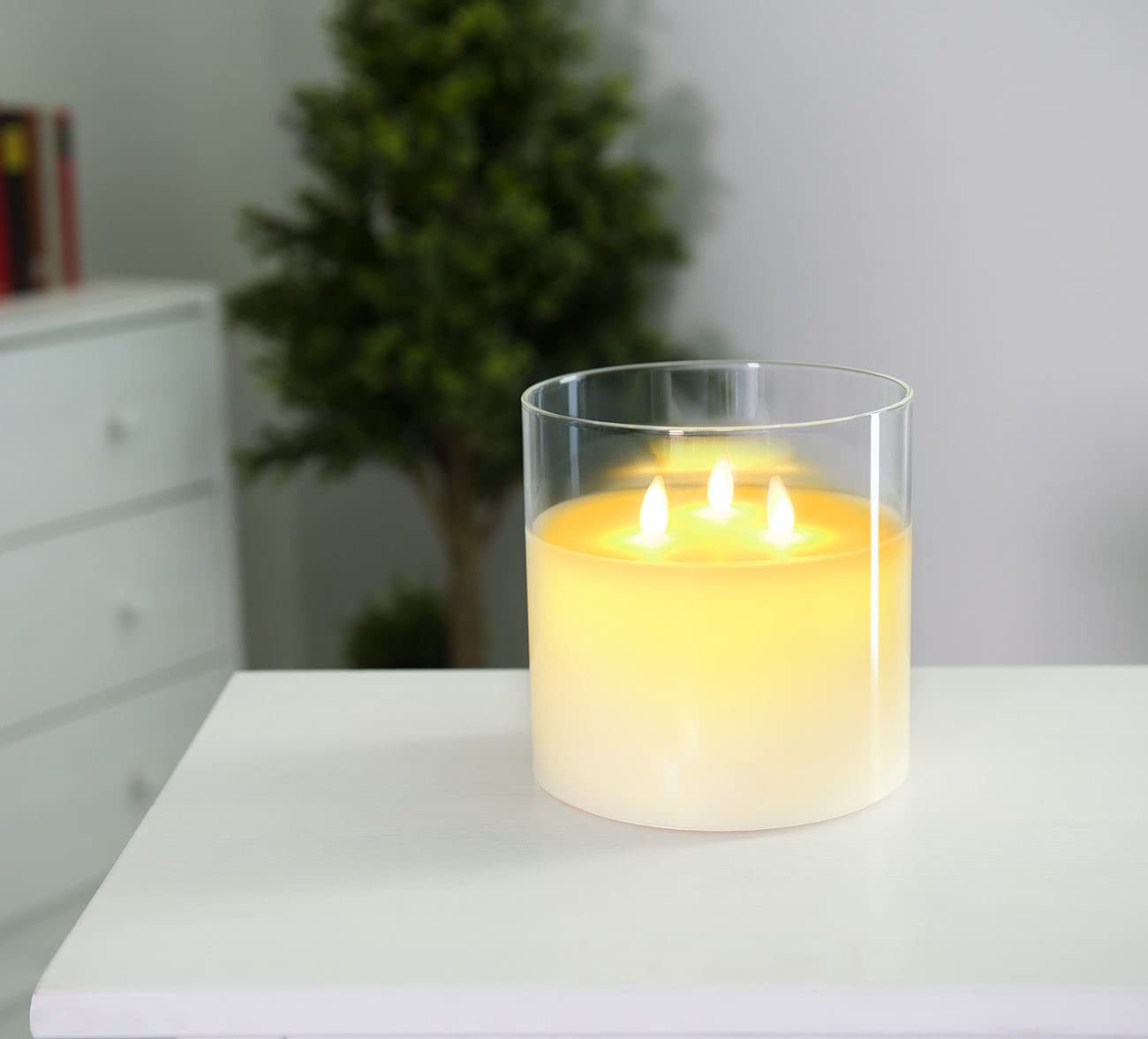 Lunartec Licht-Dekoration Echtwachs-Kerze Windglas 3 Flammen
