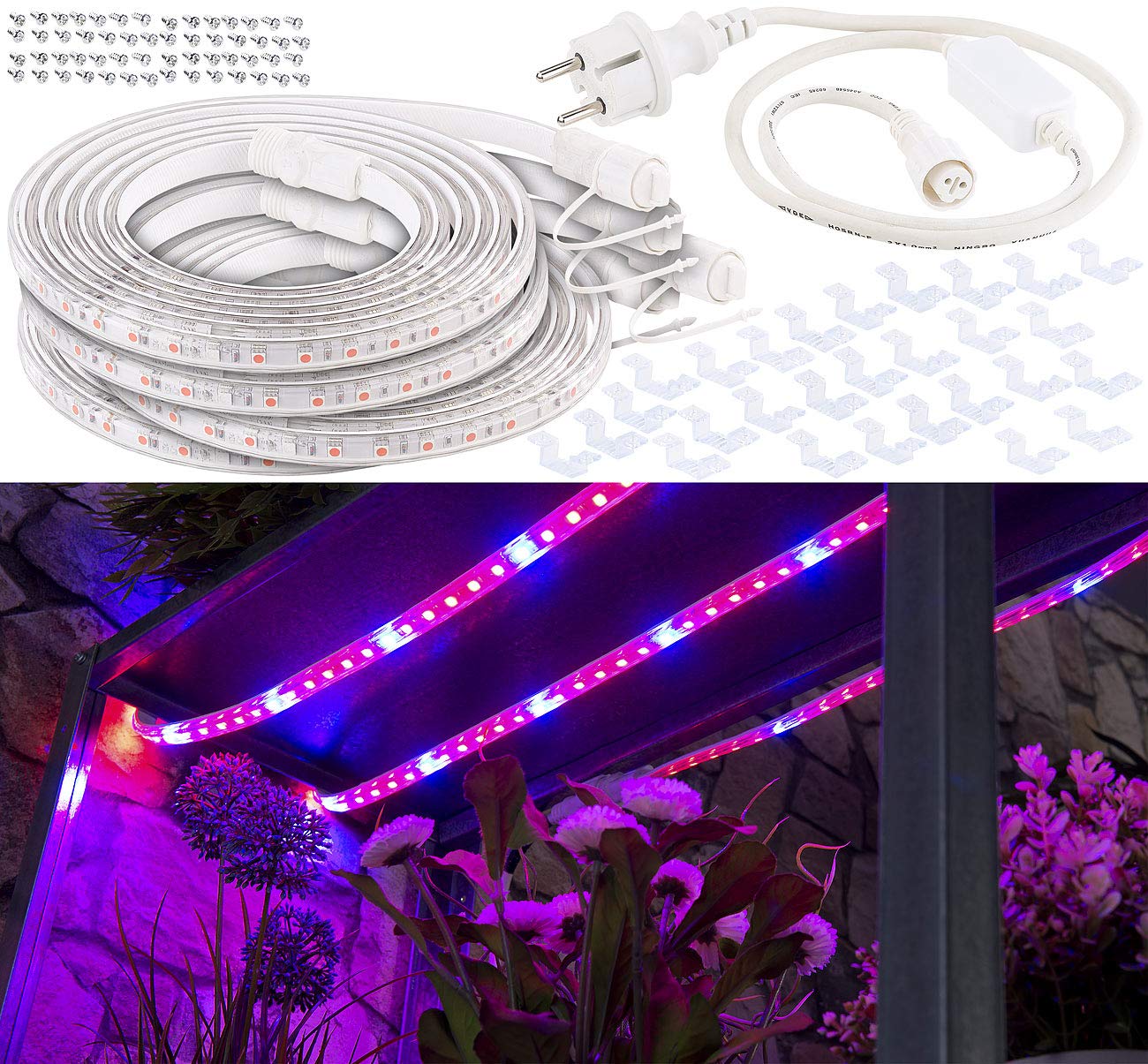 Lunartec Leuchtmittel LED-Pflanzenlampe Strip 12m rot-blau