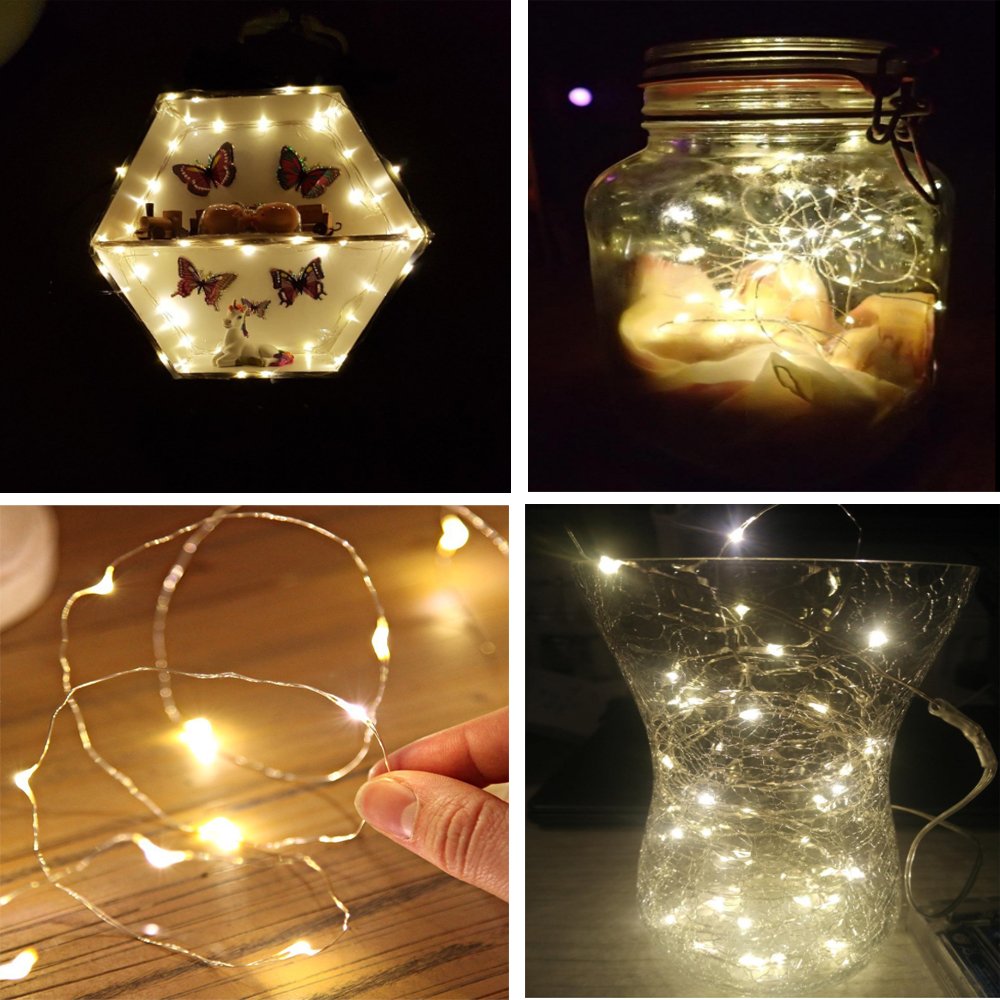 Bxroiu Lichterkette 6er Micro-LED Draht 2m warmweiß Batterie