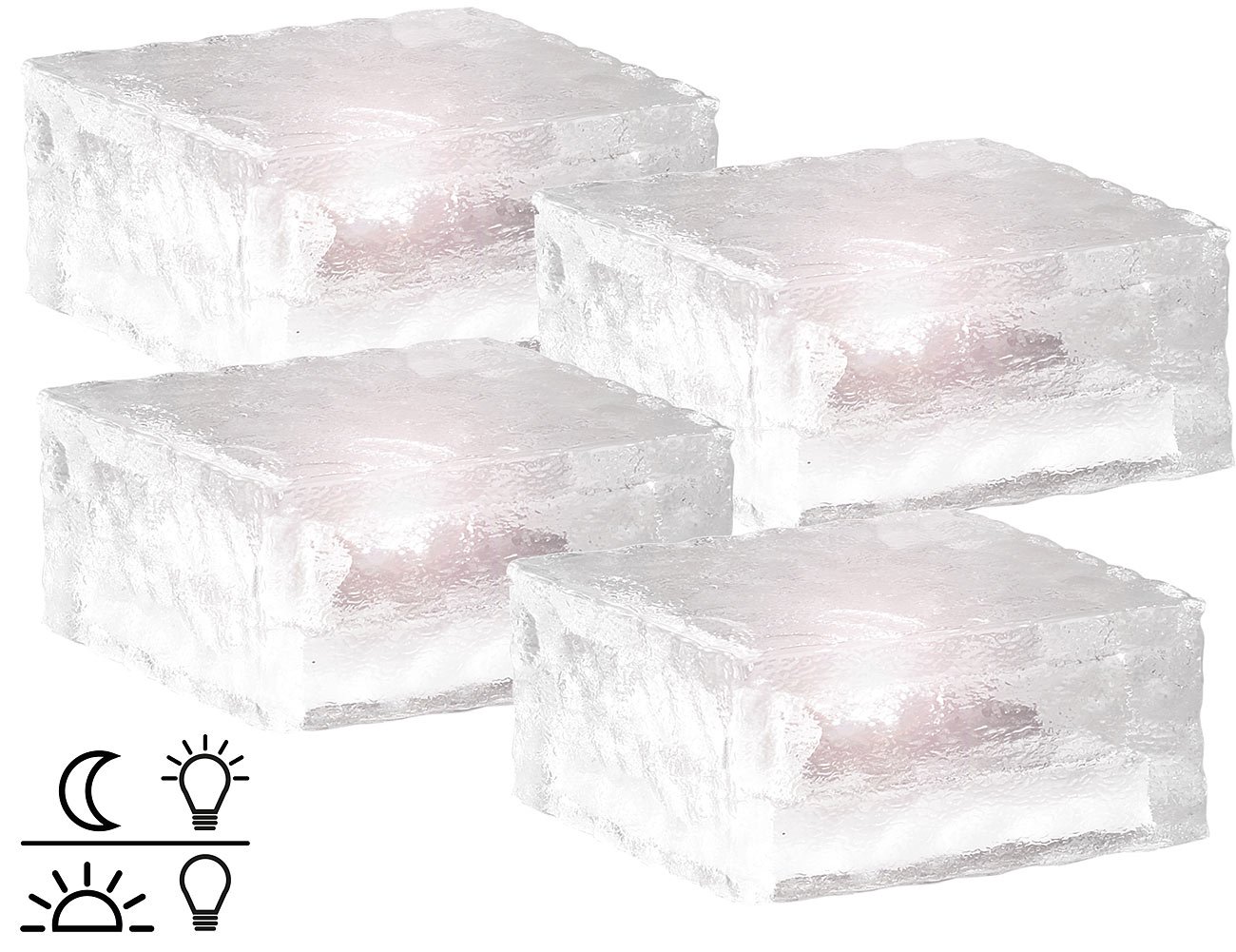 Lunartec Solar-Pflastersteine 4er-Set Glas 10x10 cm warmweiß
