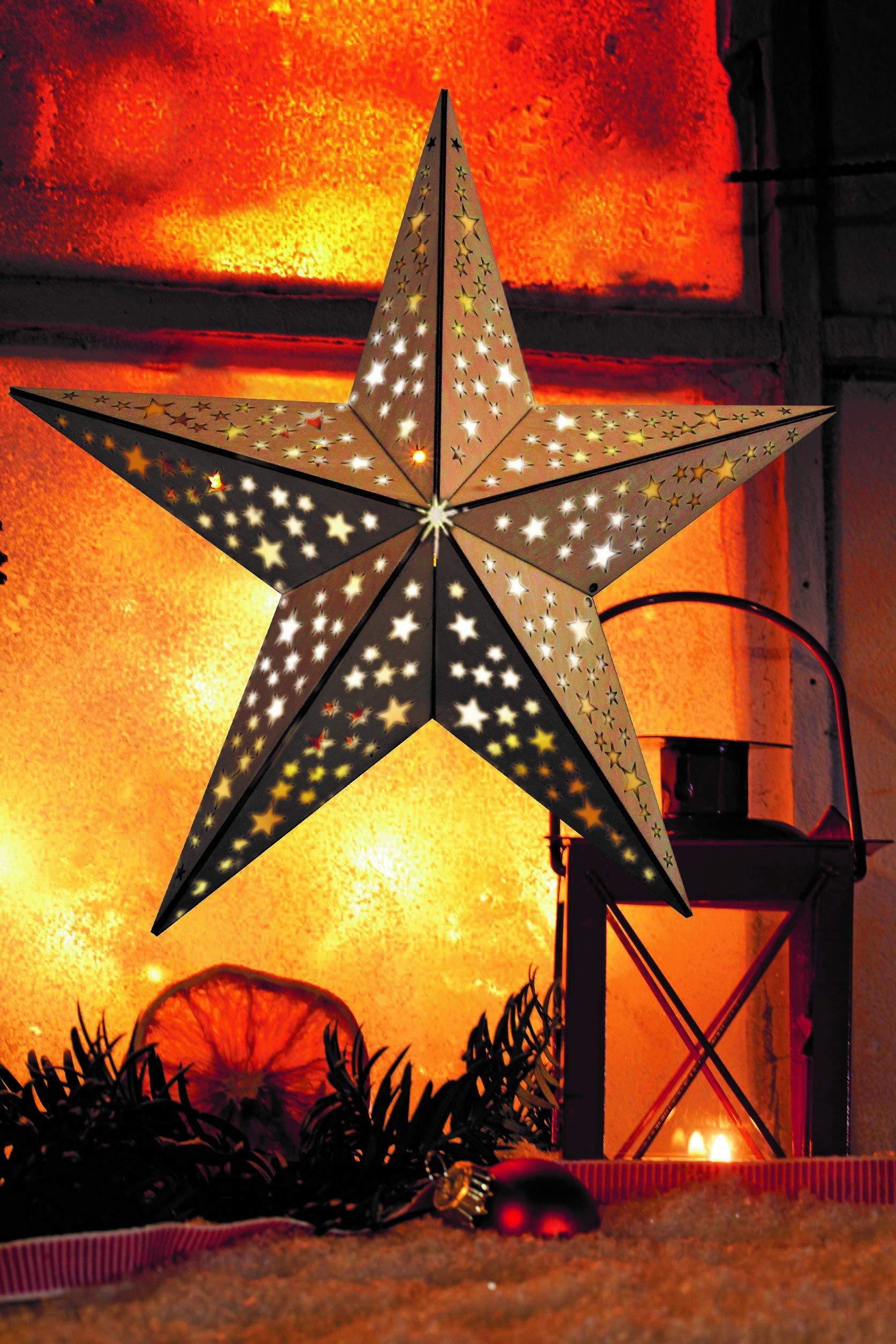 Bonetti Glowing Stars Holzstern 40 cm Ornament mit 10 LEDs