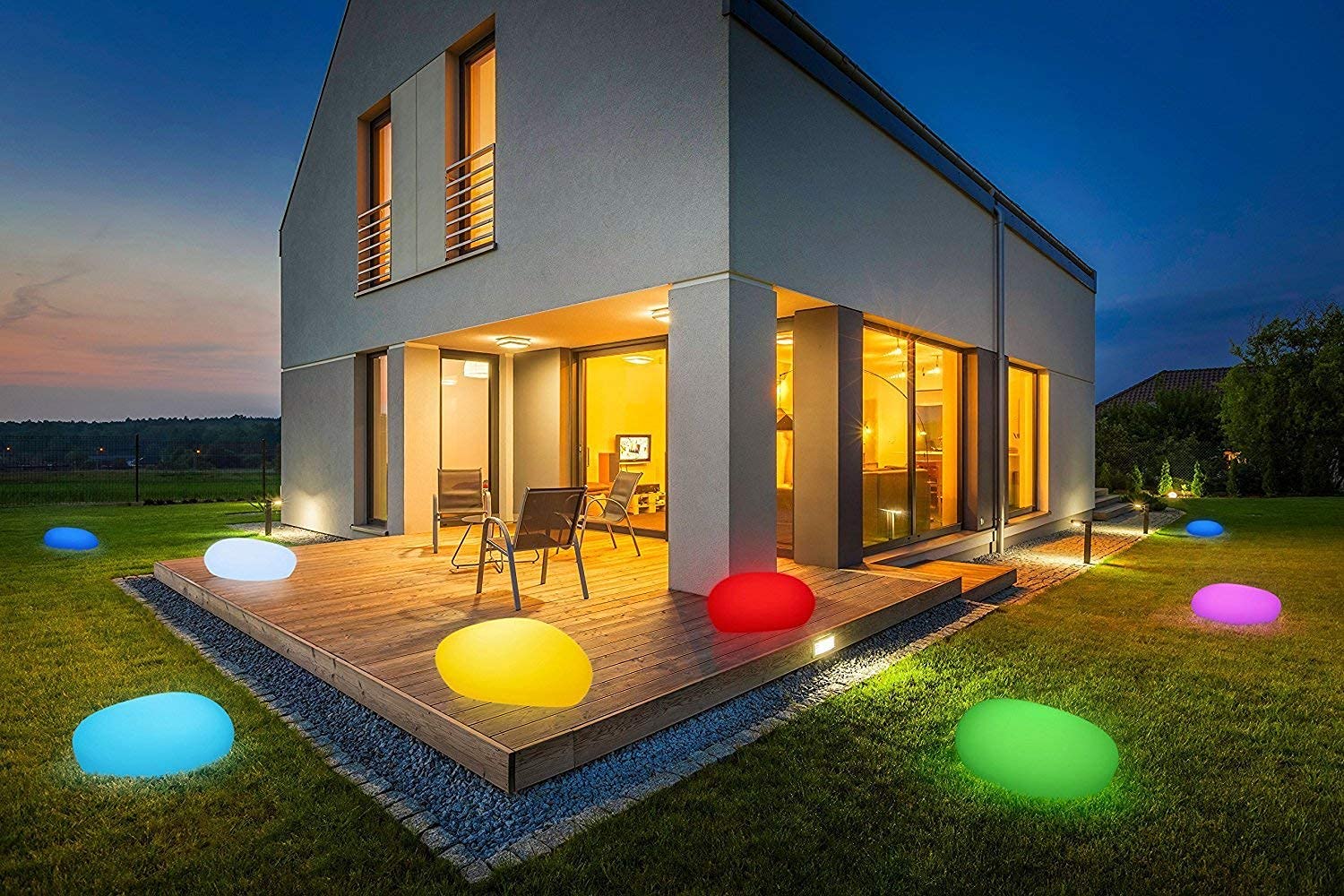 Bonetti Solar Lights Solarlampe Stein 40 cm RGB warmweiß