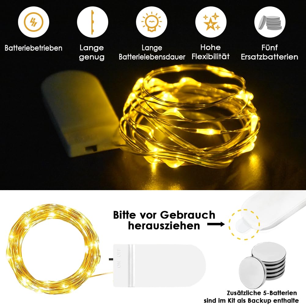 WEARXI Lichterkette Batterie 10x 2M 20 LED warmweiß innen