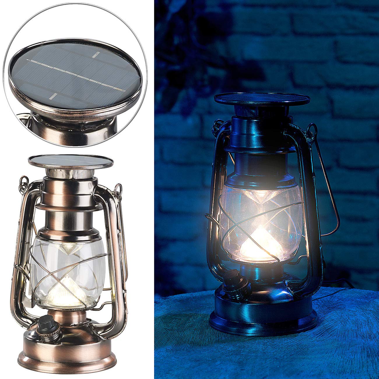 Lunartec Außenbeleuchtung Solar-Sturmlampe 4er-Set bronze 200lm
