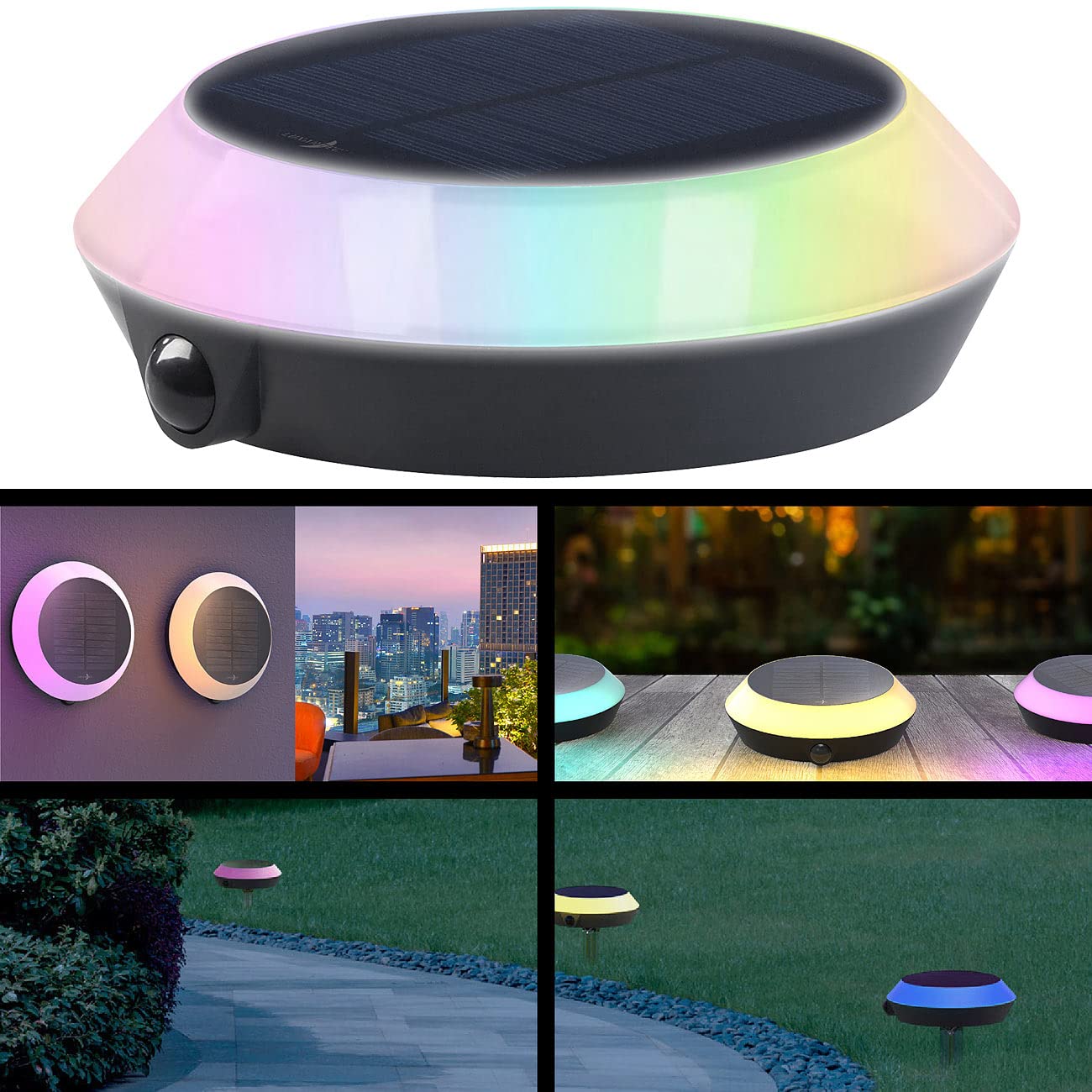 Lunartec Außenbeleuchtung Solarleuchte 2er-Set RGB-CCT mit App