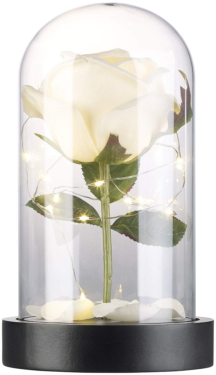 Lunartec LED Rose im Glas weiß warmweiß 25 LEDs Batterie
