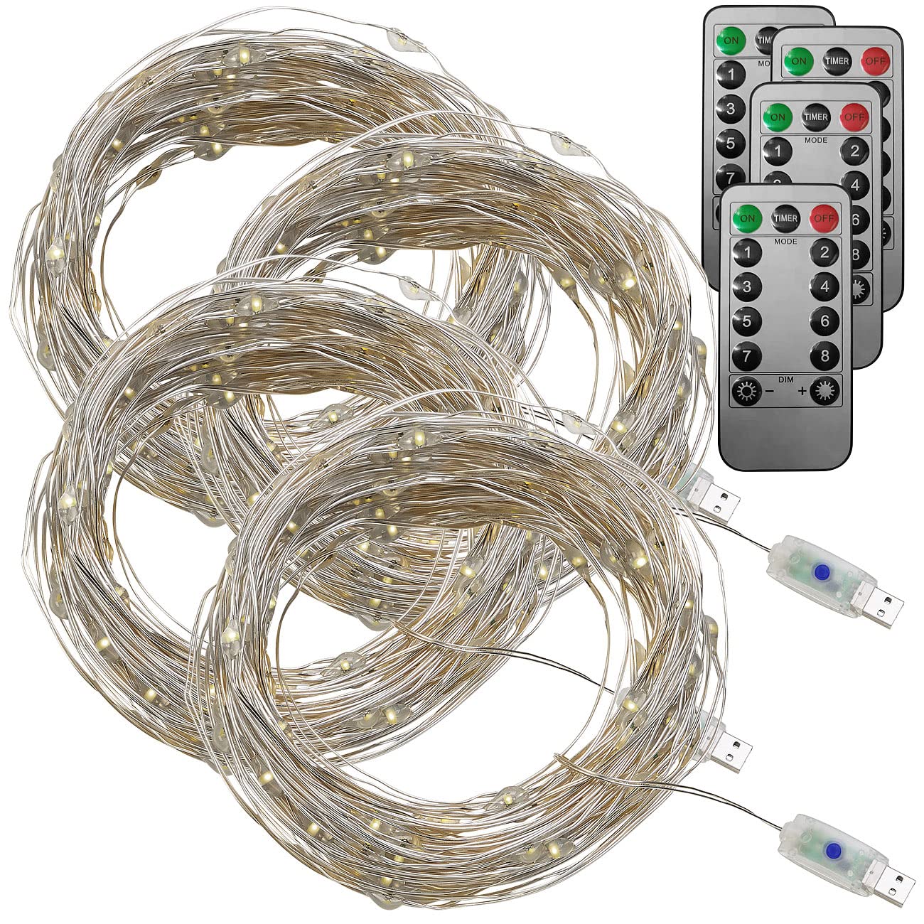Lunartec Licht-Dekoration USB Lichterdraht tageslichtweiss 4er-Set