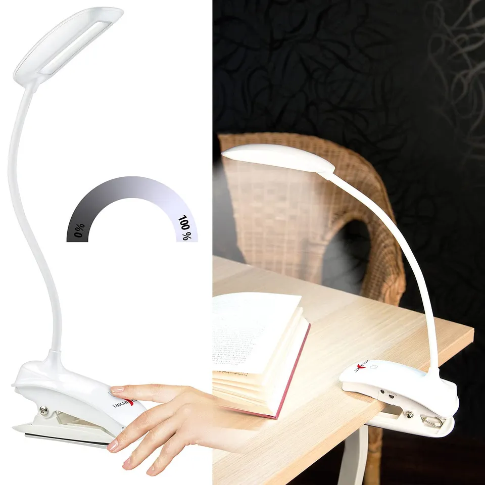 Lunartec Klemmleselampe Akku Schwanenhals 3W COB-LED USB