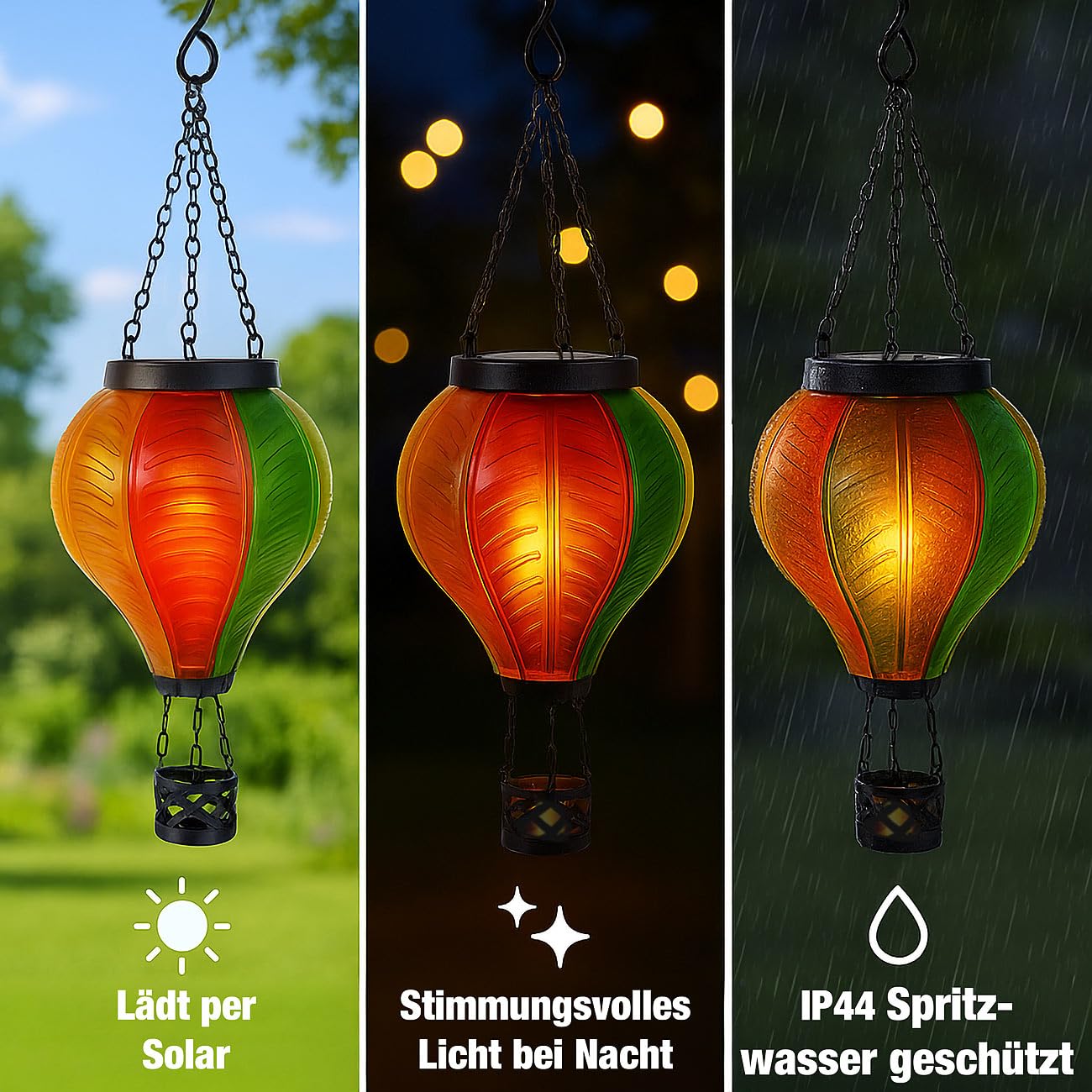 Lunartec Licht-Dekoration Solar-Laterne Heißluftballon 2er-Set zum Hängen