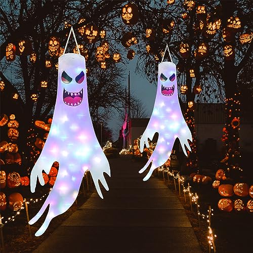 Qedertek Lighting Halloween-Geister Windsack 120cm 2er-Set LED