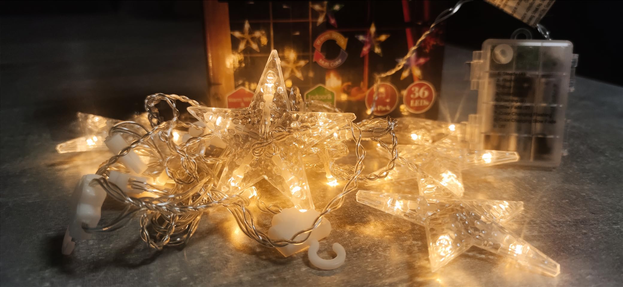 elktry Sterne Lichterkette 36 LED 5 Sterne warmweiß