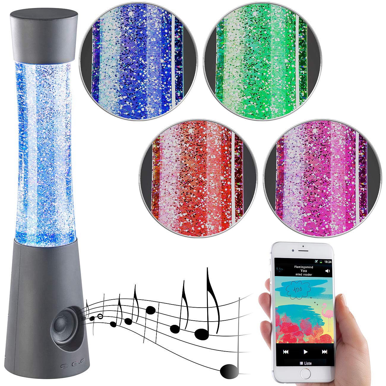 Lunartec Licht-Dekoration Tornado Glitzerlampe mit Bluetooth