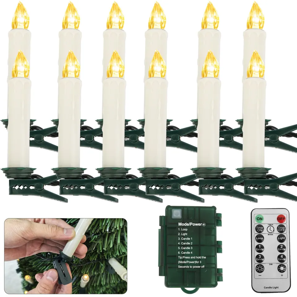 Koopower Candle Lights LED Kerzen-Lichterkette 4 m 12 Kerzen warmweiß
