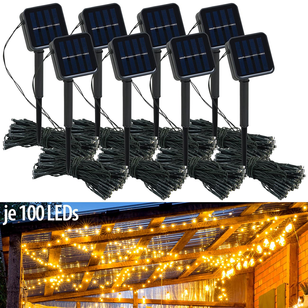 Lunartec Licht-Dekoration Solar-Lichterkette 8er-Set 12m warmweiß