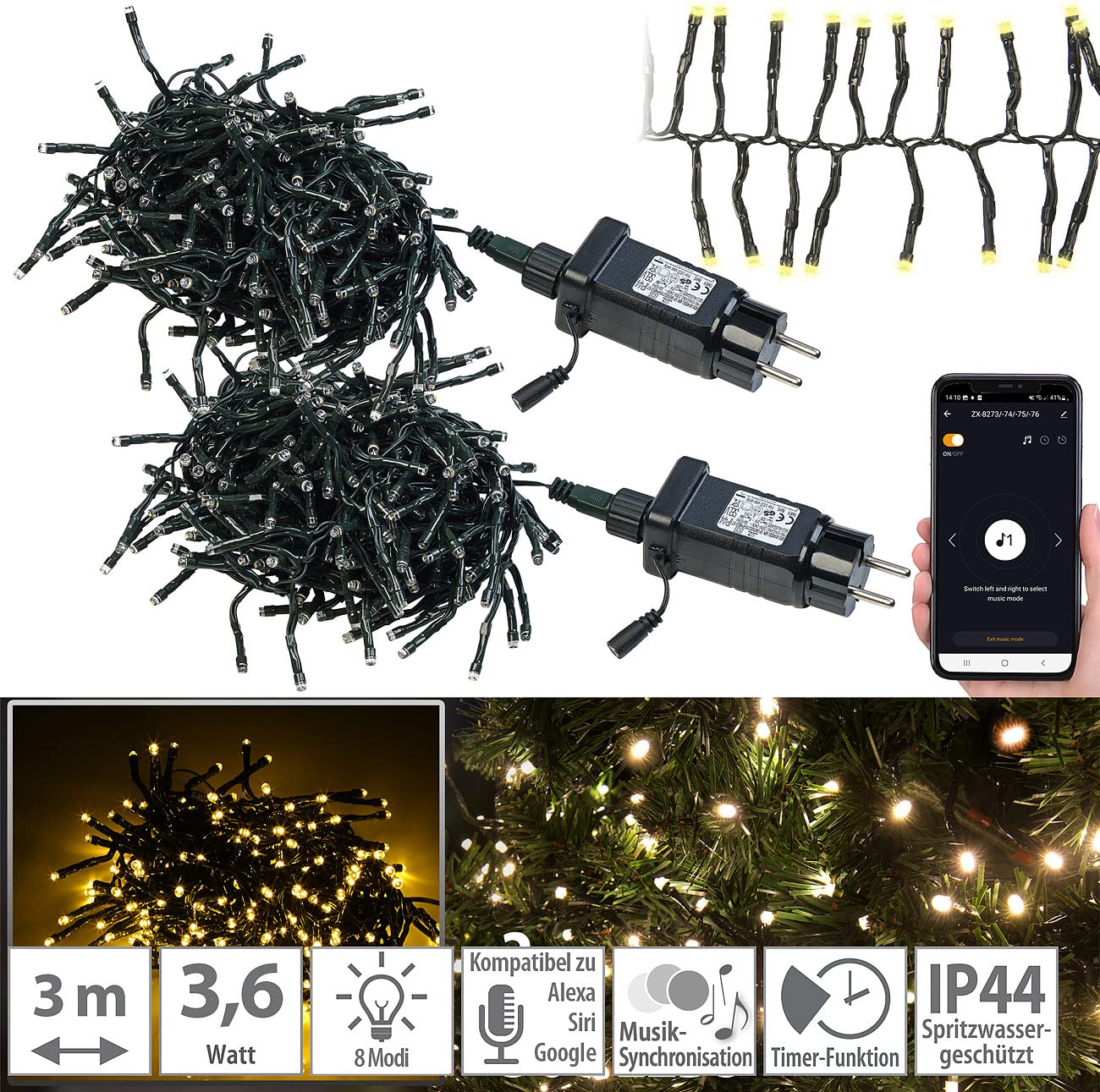 Lunartec Licht-Dekoration Büschel-Lichterkette 300 LEDs 6m