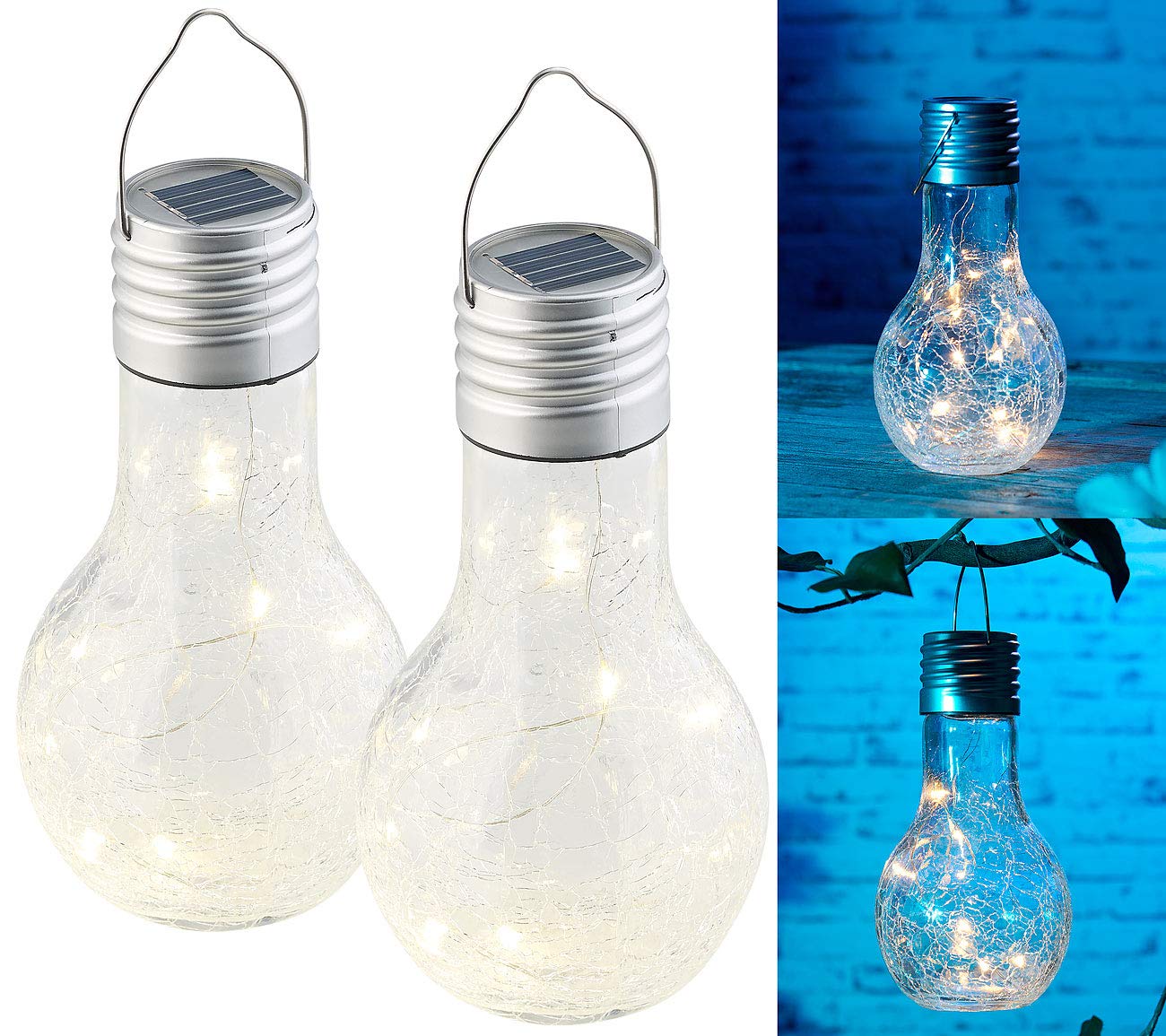 Lunartec Leuchtmittel Solar-Glühbirne Crackle 2er warmweiß
