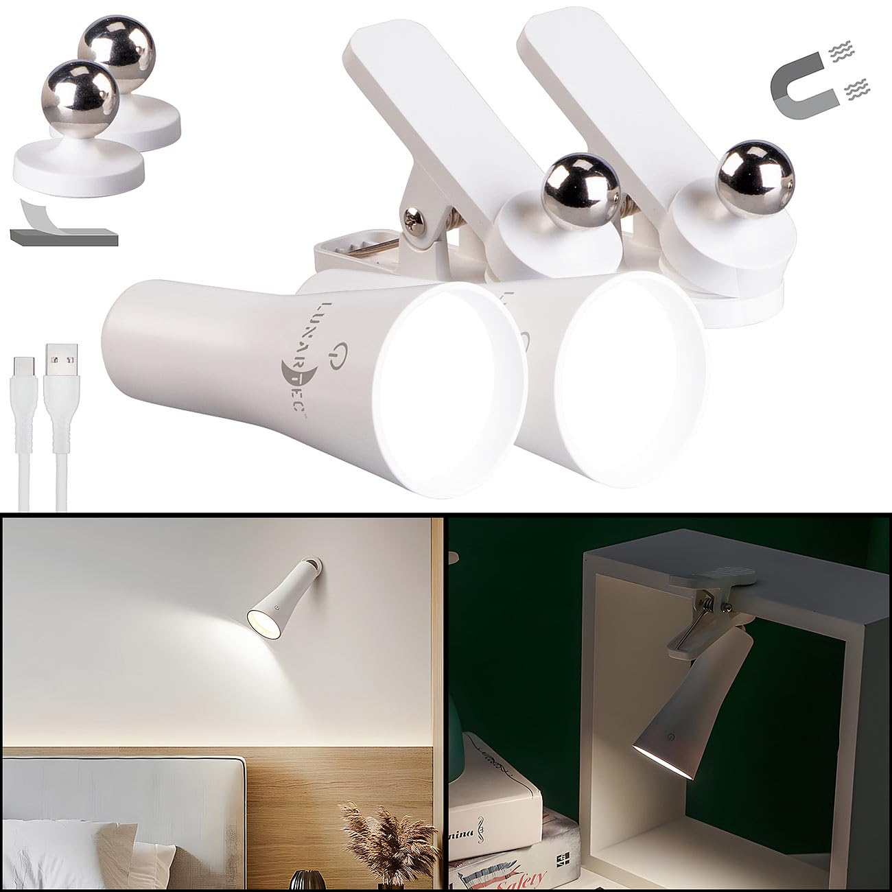 Lunartec Taschenlampen 3in1 Akku-Lampe weiß 2er-Set 150 Lumen