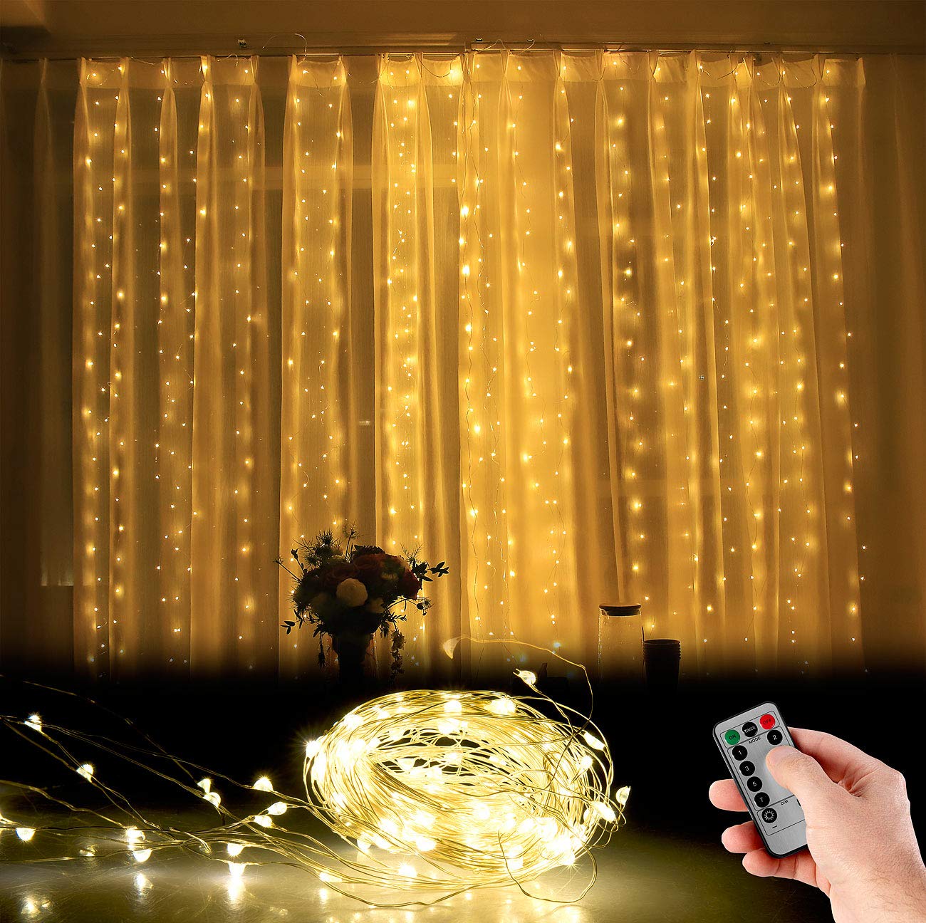 Lunartec Licht-Dekoration LED-Lichtervorhang warmweiß 3x3m 2er-Set