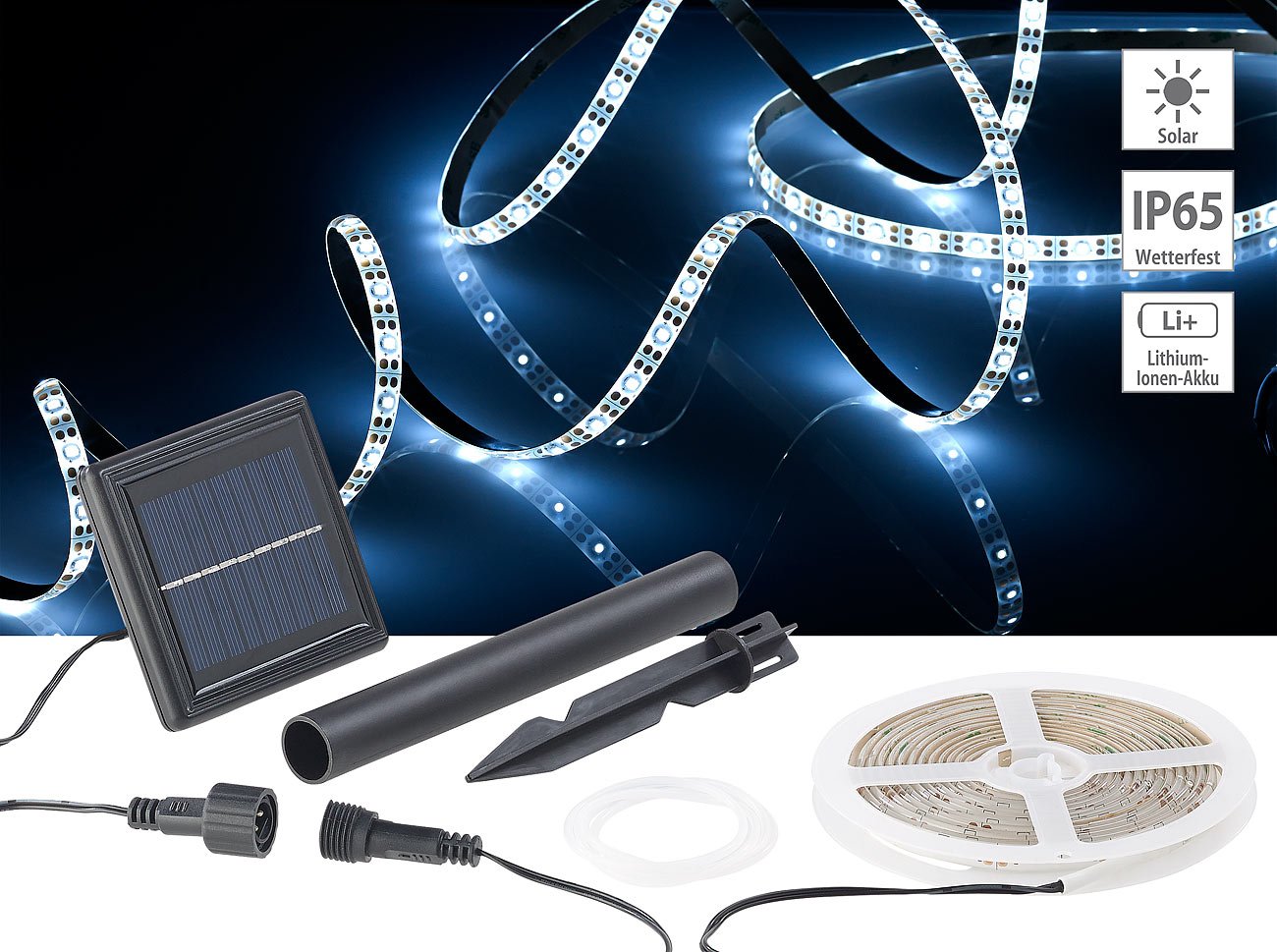 Lunartec Solar-LED-Streifen 3m 180 LEDs tageslichtweiß IP65