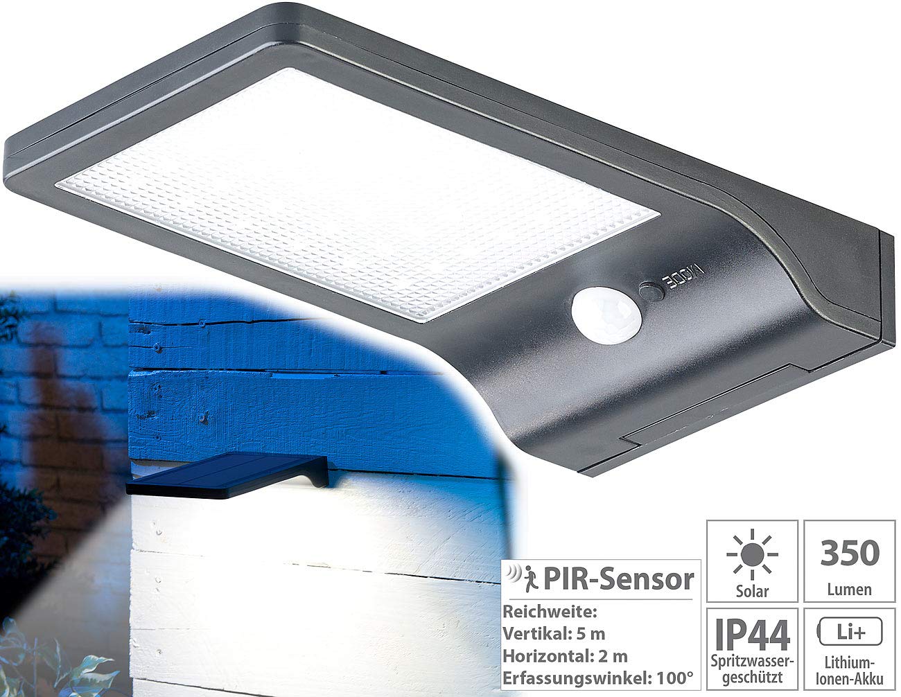 Lunartec Außenbeleuchtung Solar-Wandleuchte WL-122 2er-Set 350 lm