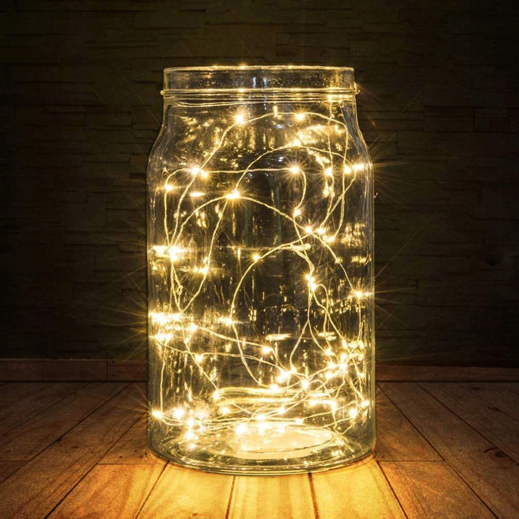 Bxroiu Lichterkette 50 LED Silberdraht 5 m warmweiß 2er Set