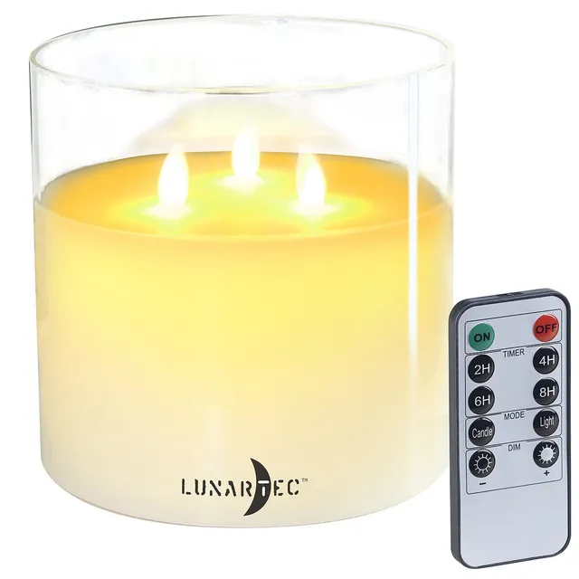 Lunartec Licht-Dekoration Echtwachs-Kerze Windglas 3 Flammen