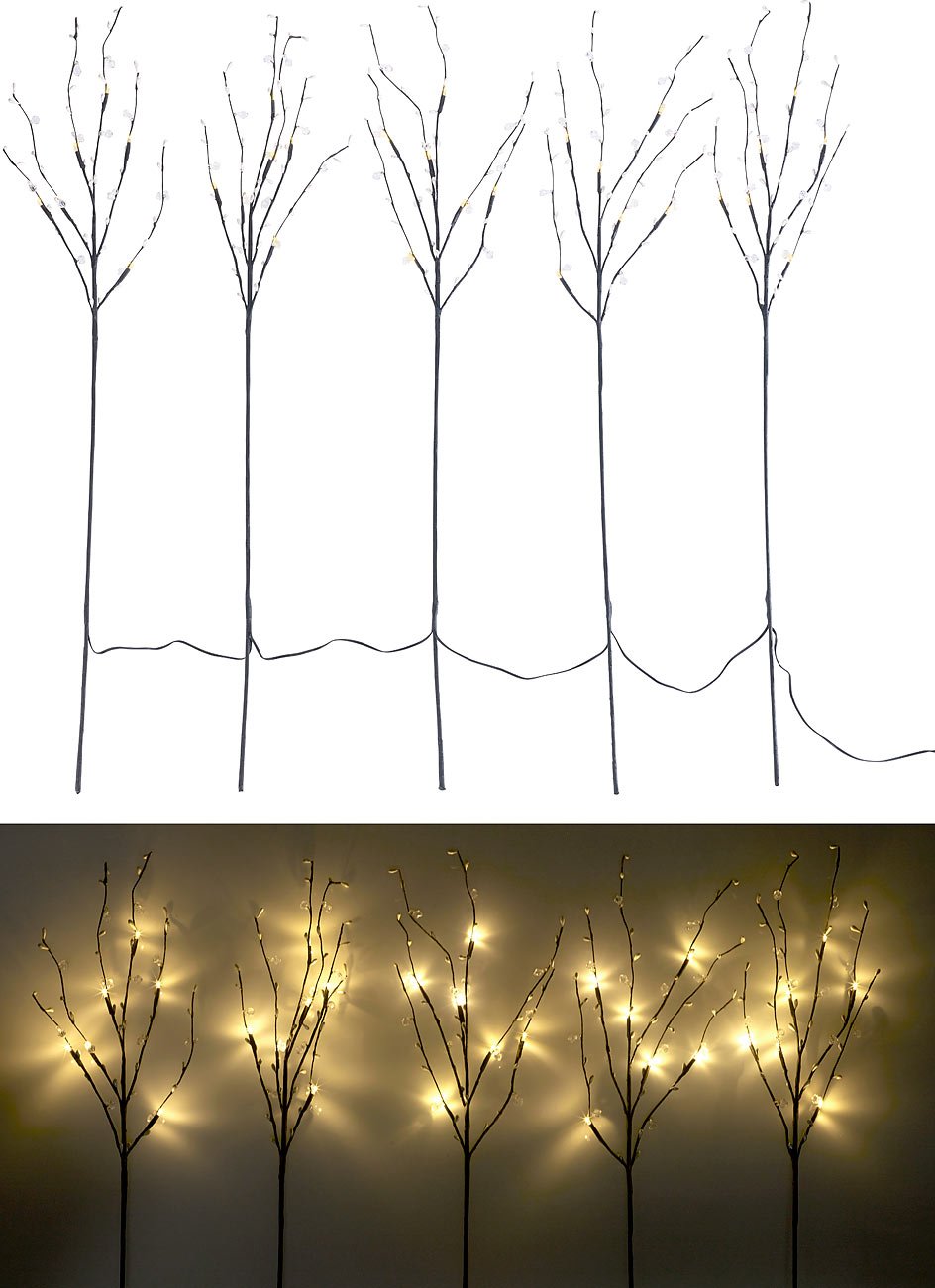 Lunartec Licht-Dekoration LED-Dekozweig 5er-Set warmweiß Timer