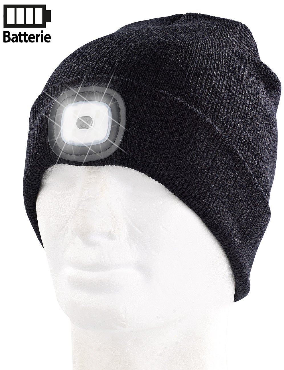 Lunartec LED Mütze Kinder schwarz Strickmütze mit Licht 4 LEDs