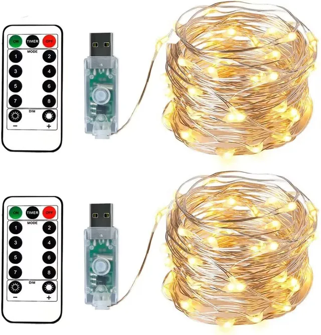 Bxroiu USB Lichterkette 10 m 100 LED Draht Warmweiß 2er