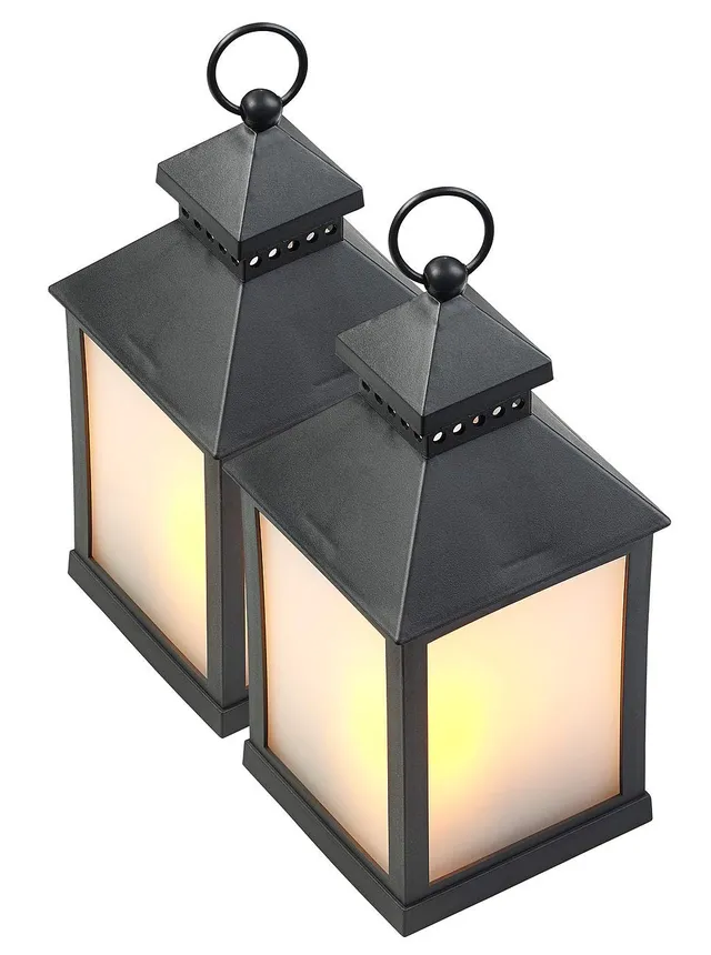 Lunartec Außenbeleuchtung LED-Laterne Flammenspiel 2er-Set schwarz