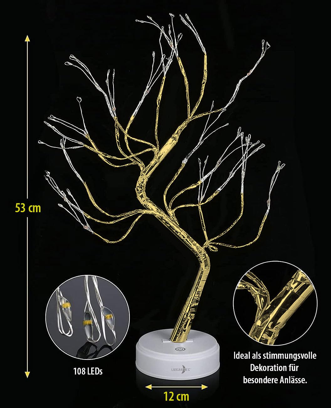 Lunartec Innenbeleuchtung LED-Lichterbäume gold 2er 53 cm