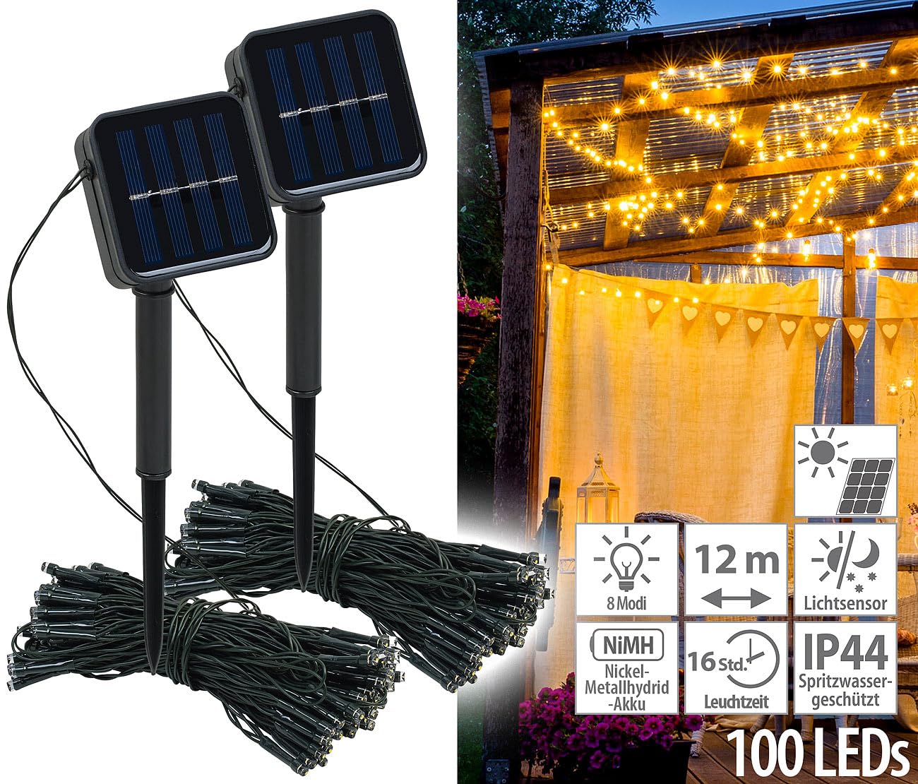 Lunartec Licht-Dekoration Solar Lichternetz warmweiss 12 m