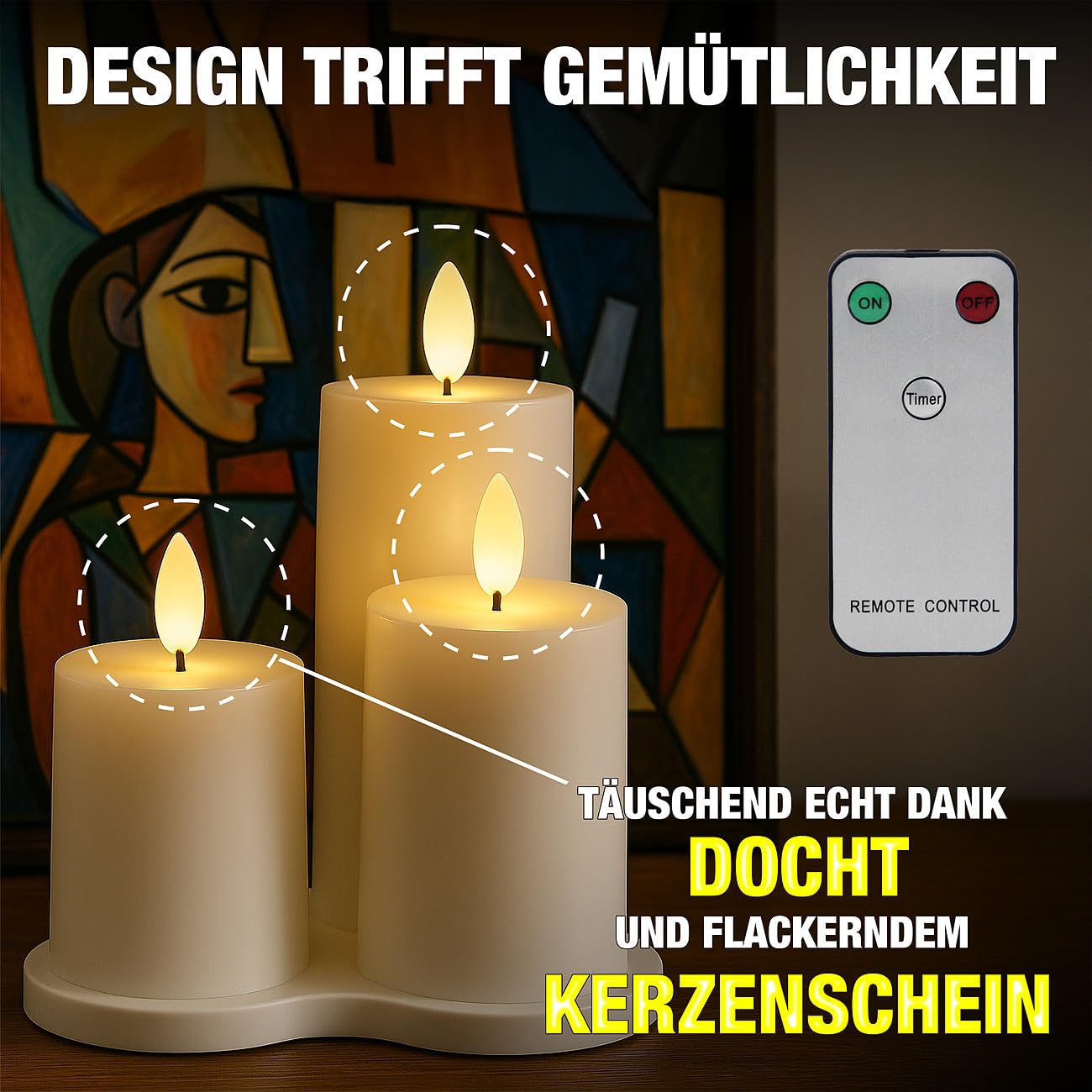 Lunartec Licht-Dekoration LED Stumpenkerzen 6er-Set mit Timer