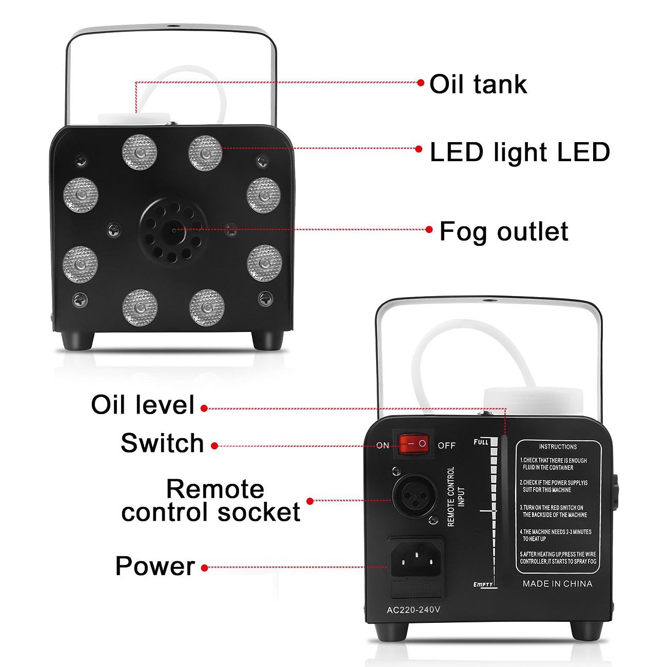 Lunartec Licht-Dekoration Nebelmaschine 700W RGB 300ml Fernbedienung