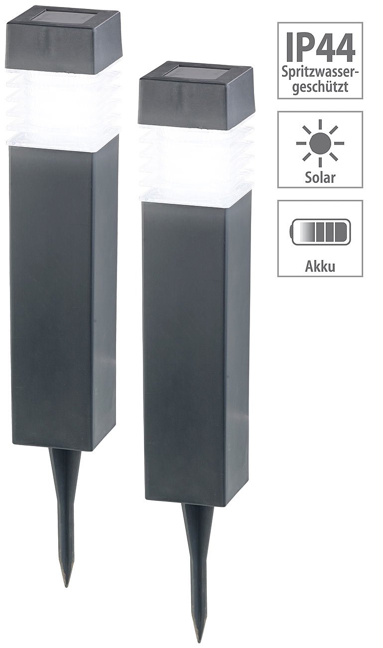 Lunartec Außenbeleuchtung Solar-Wegeleuchte 2er-Set warmweiß