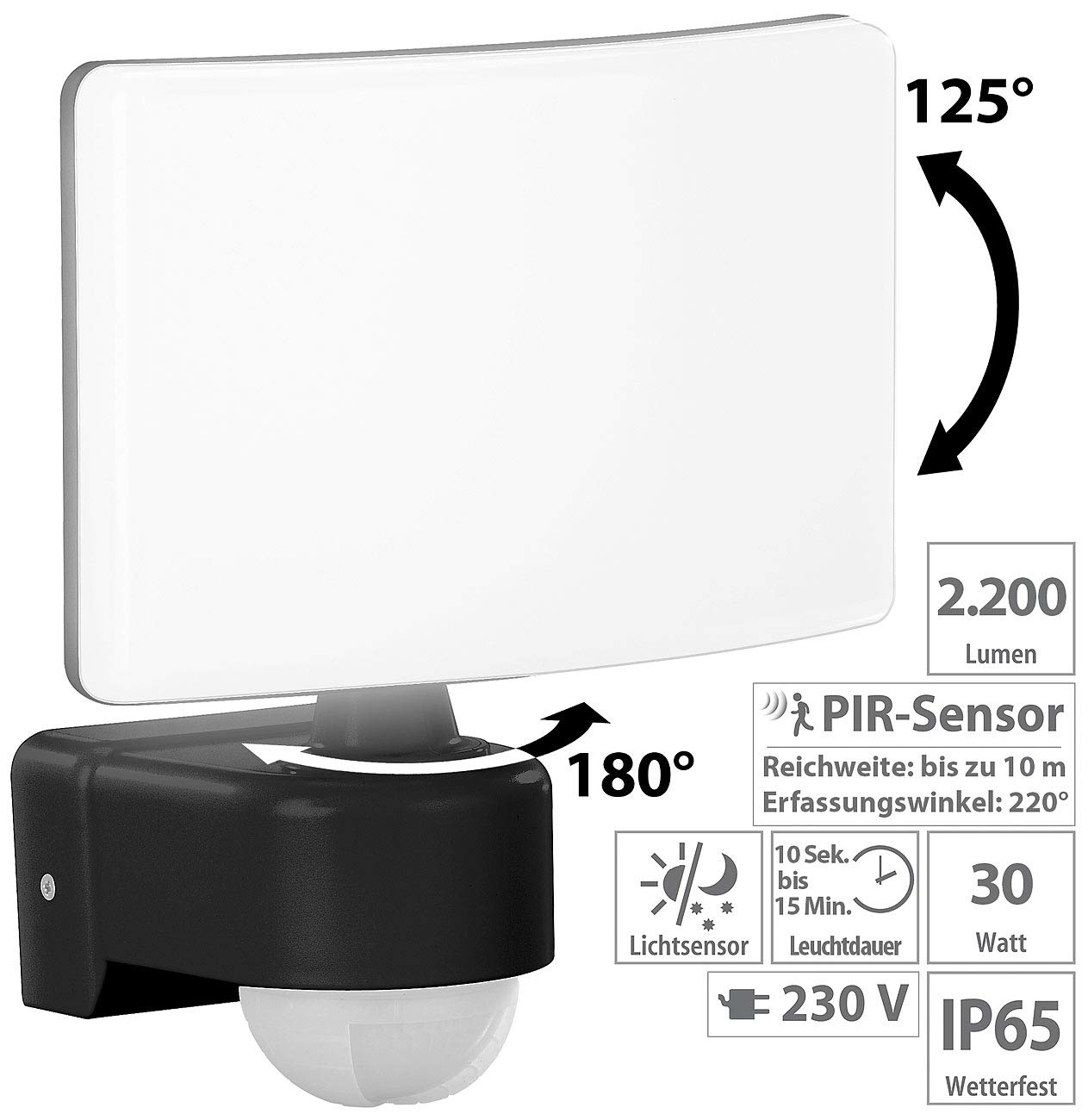 Lunartec Außenbeleuchtung LED-Außenstrahler 30W 2200lm weiß